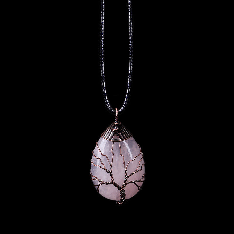 Crystal Drop-shaped Winding Tree Of Life Pendant Necklace Jewelry
