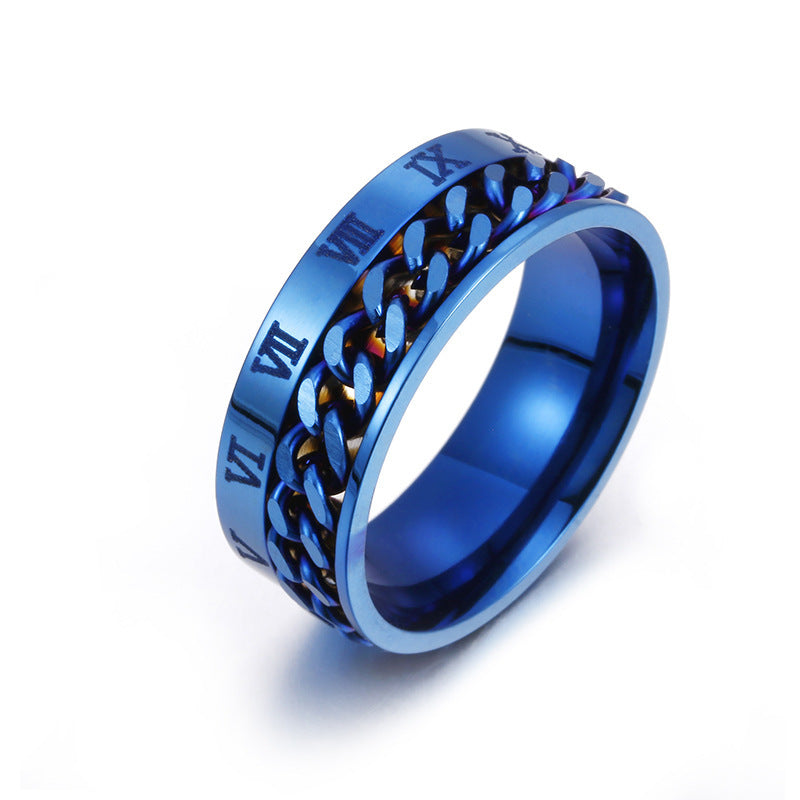 Roman Letter Rotatable Chain Rings Men Digital Titanium Steel