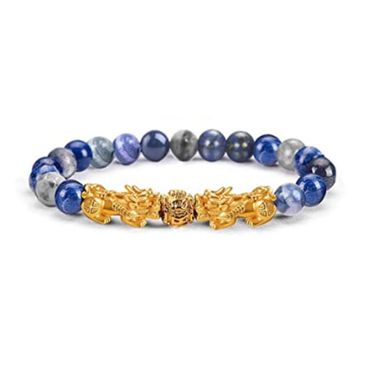 Lazynn Jewelry Store Men's and Women's Zodiac Bracelet with blue beads and golden animal design.