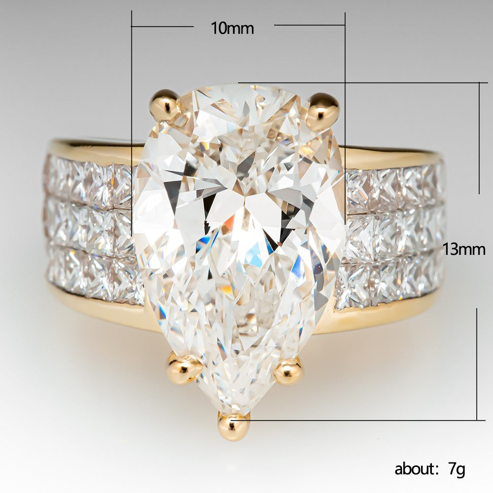 Water Drop Pear Shaped Zircon Ring Female Micro Inlaid Square Dia