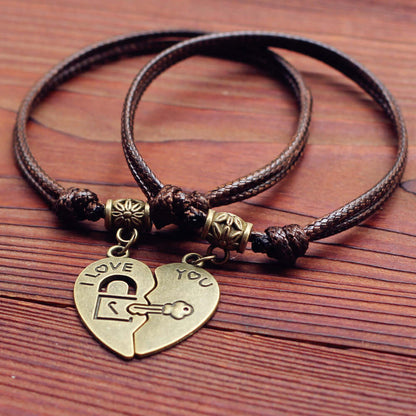 Lazynn Jewelry Store Couple bracelet with heart lock charm, perfect gift for lovers.