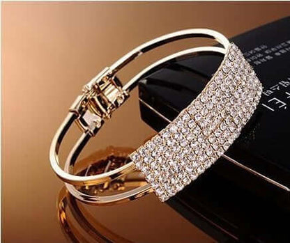 Lazynn Jewelry Store rhinestone bracelets in silver and gold, featuring multi-row diamond design for a stylish look.
