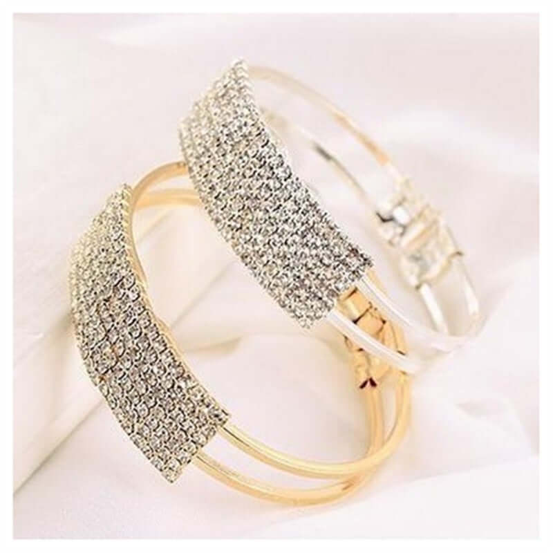 Lazynn Jewelry Store rhinestone bracelets in silver and gold, featuring multi-row diamond design for a stylish look.