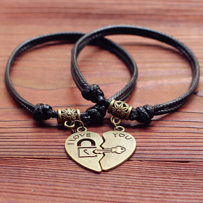 Lazynn Jewelry Store Couple bracelet with heart lock charm, perfect gift for lovers.