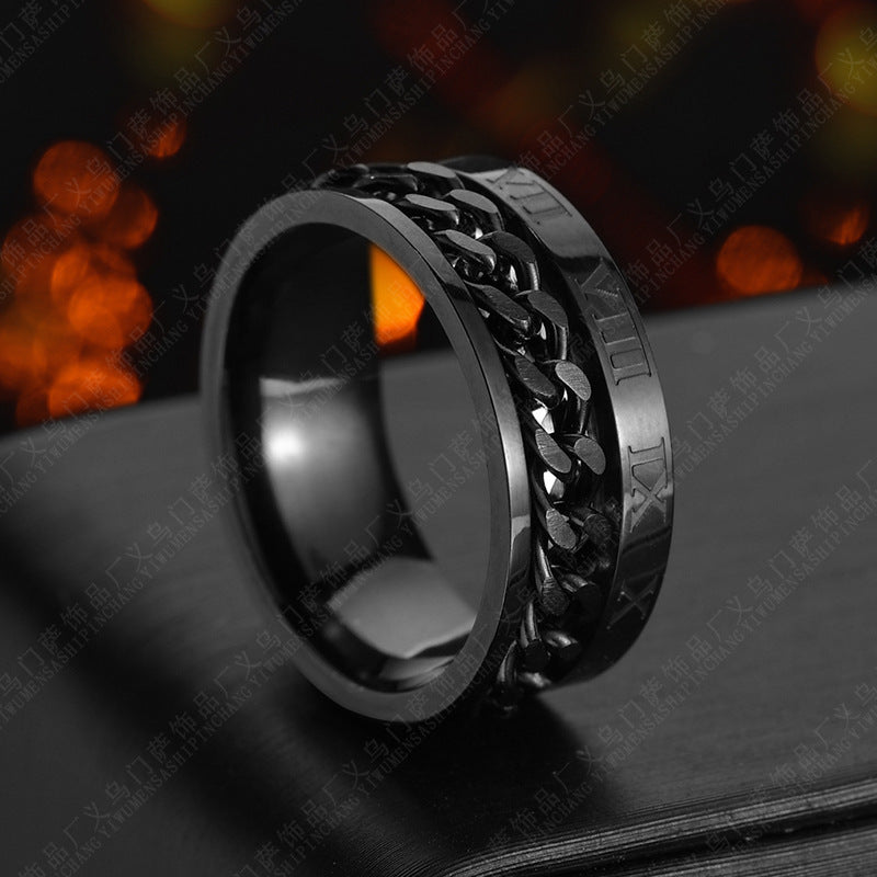 Roman Letter Rotatable Chain Rings Men Digital Titanium Steel