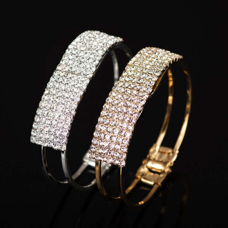 Lazynn Jewelry Store rhinestone bracelets in silver and gold, featuring multi-row diamond design for a stylish look.