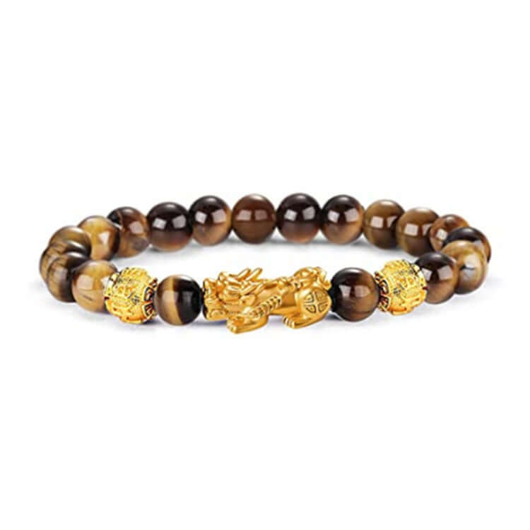 Lazynn Jewelry Store men's and women's bracelet featuring tiger's eye beads and gold animal charms.