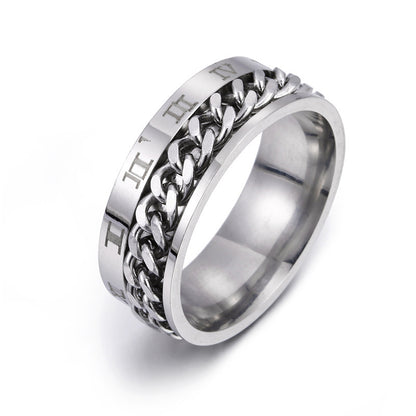 Roman Letter Rotatable Chain Rings Men Digital Titanium Steel