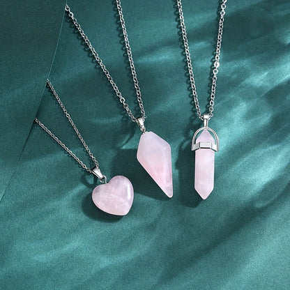 Purple Crystal Natural Stone Hexagonal Column Pendant Necklace