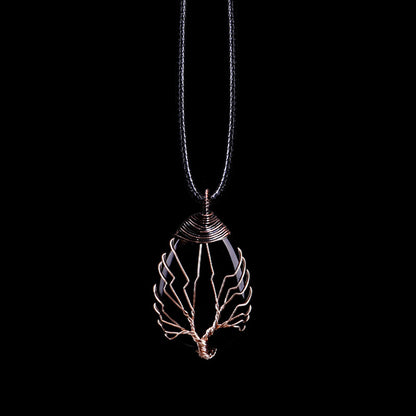 Crystal Drop-shaped Winding Tree Of Life Pendant Necklace Jewelry