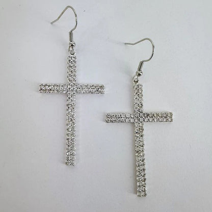 Rhinestone Drop Dangle Cross Earrings