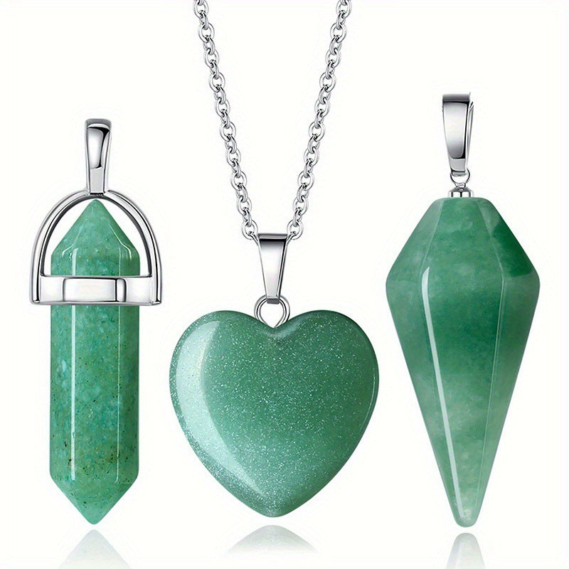 Purple Crystal Natural Stone Hexagonal Column Pendant Necklace