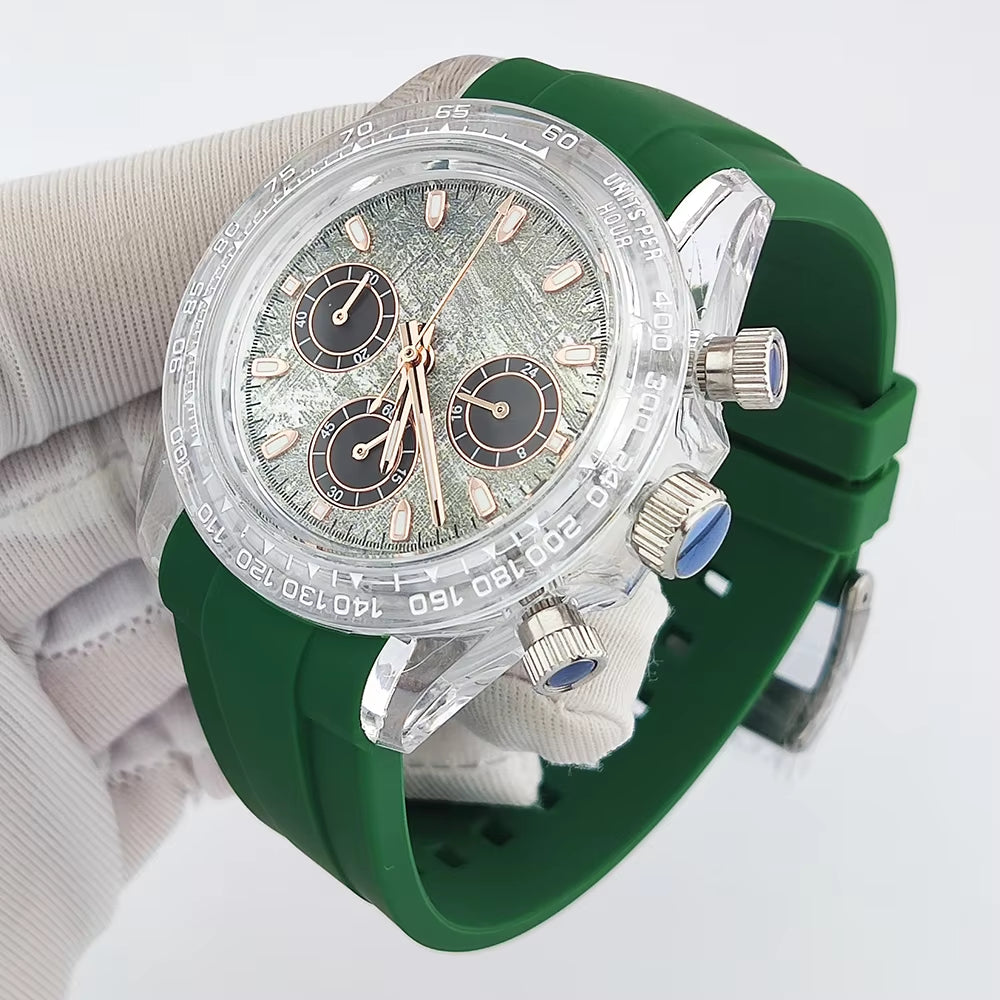 39Mm Men'S Watches Acrylic Transparent Case Watches VK63 Watches Luxury Men'S Watches Support Custom Logo Watches