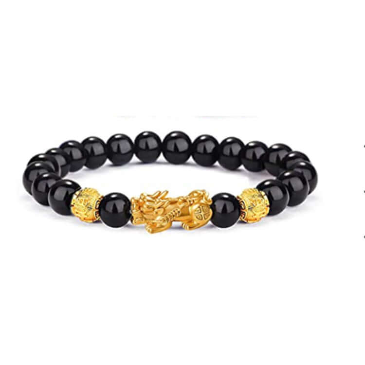 Lazynn Jewelry Store men's and women's black bead bracelet with golden animal figures, perfect for gifting.